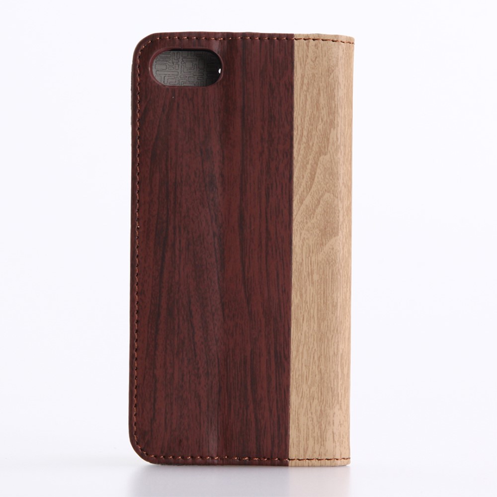 iPhone SE (2022/2020) / 8 / 7 Leder Bookstyle Tasche im Holz Look - Rotbraun