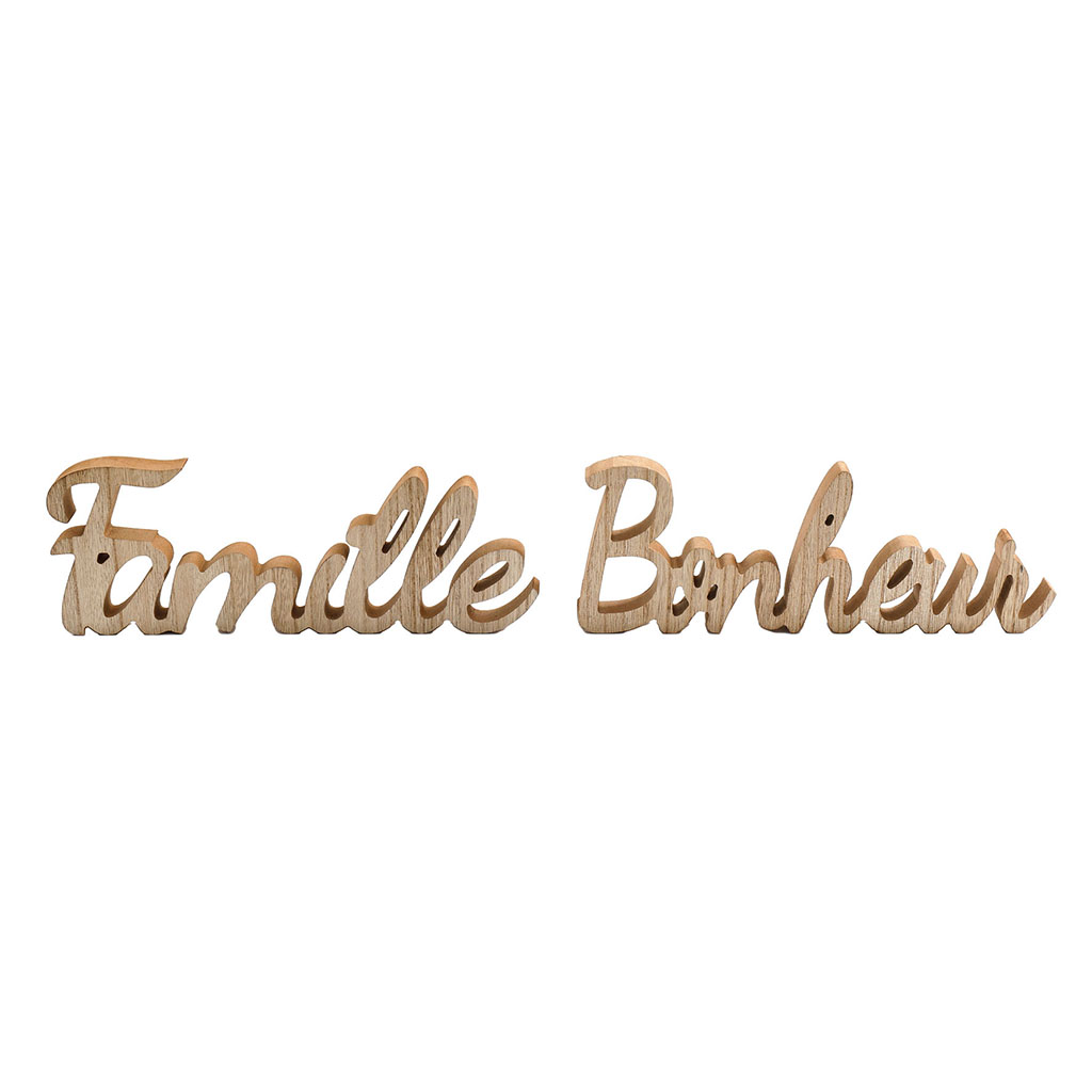 Décoration murale Famille Bonheur bois clair 32.5x9cm