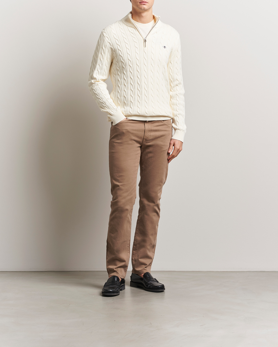 GANT Cotton Cable Half Zip Cream