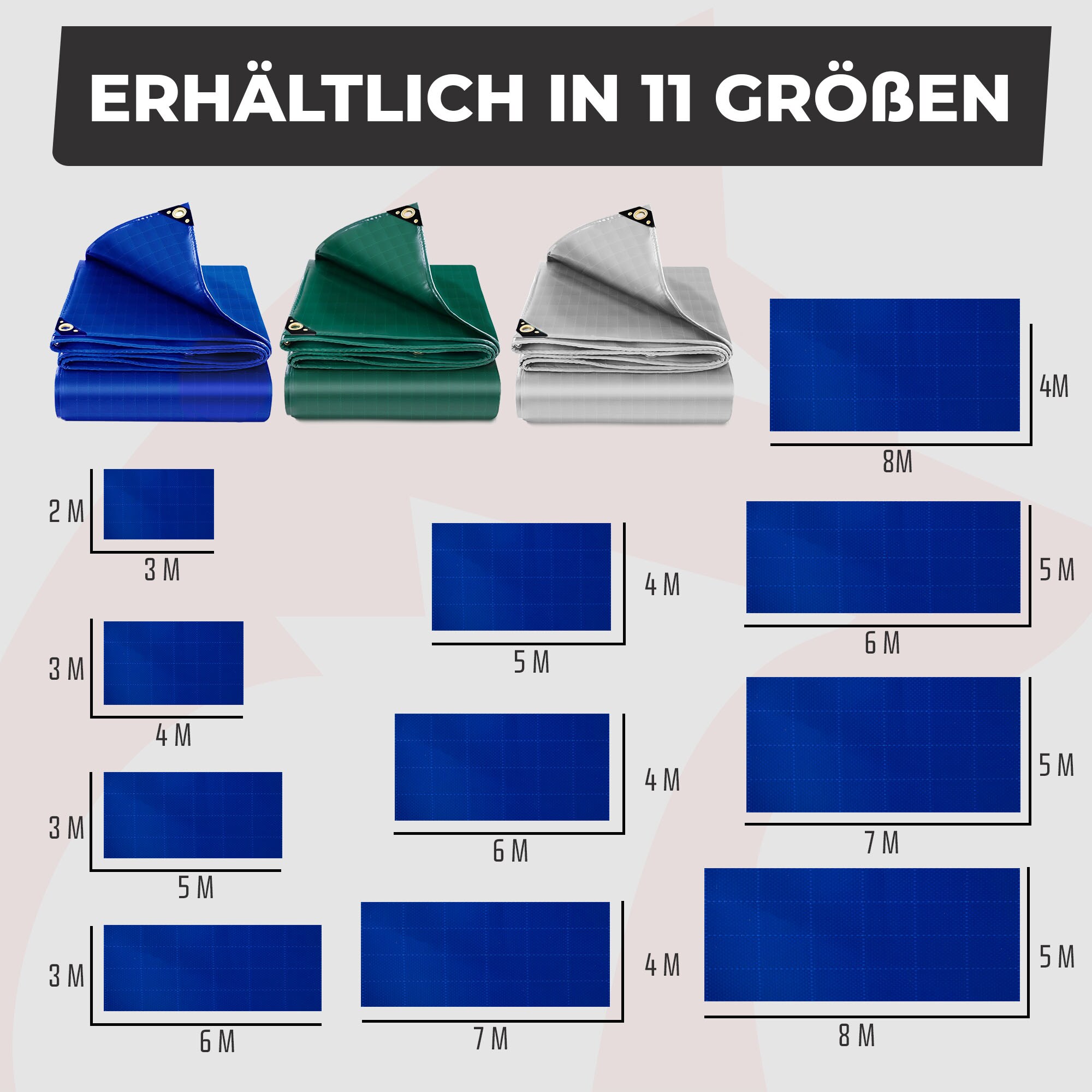 ROTFUCHS Premium Abdeckplane mit Ösen 300 x 400 cm, 12m² - 700 g/m² PVC RipStop-Gewebe Reißfest & Wasserdicht | Universell für Pool, LKW, Holz Gartenmöbel | Abdeckung, Gewebeplane | Blau 300 x 400 cm