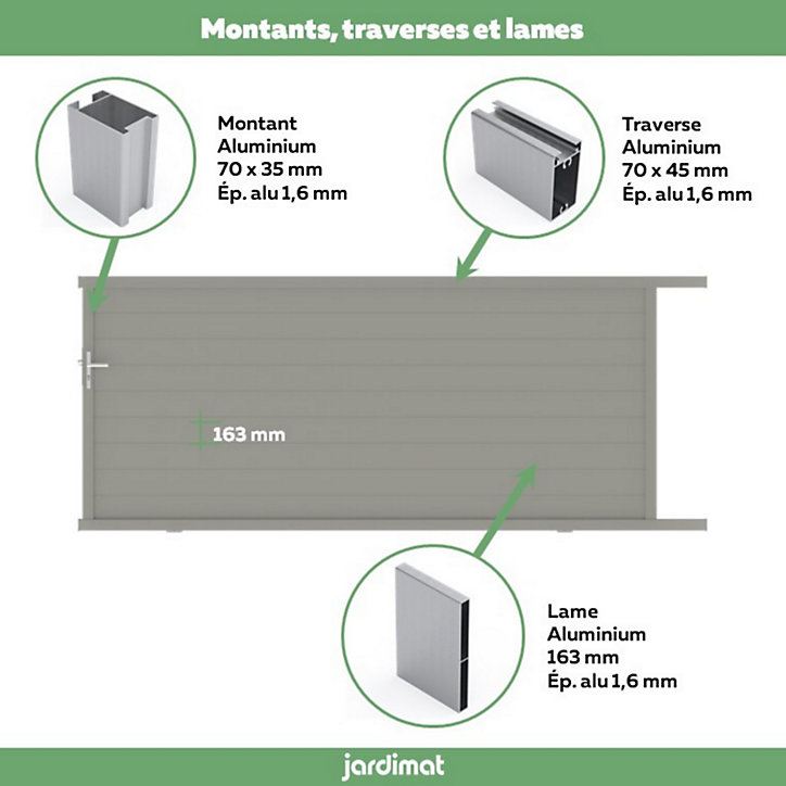 Portail Jardimat coulissant aluminium Alpes gris quartz - 350 x h.160 cm