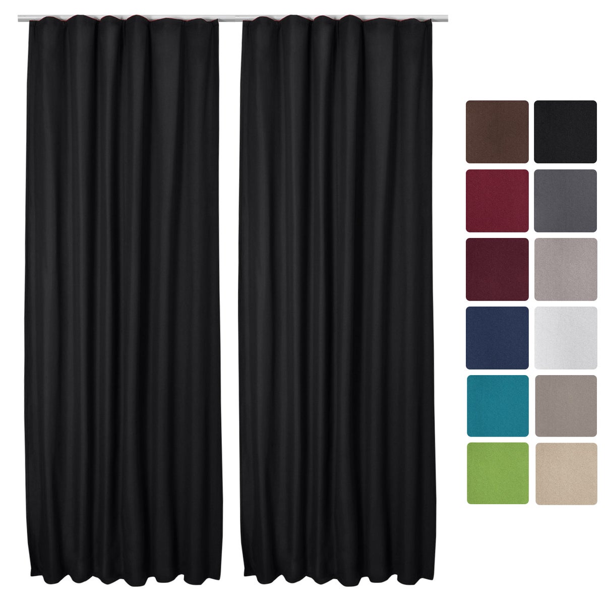 Beautissu Amelie TK gordijn met gerimpelde band 140x245cm zwart (set van 2)