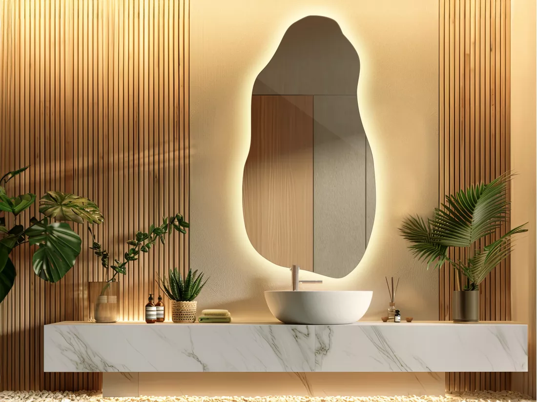 Miroir mural LED original unique premium pour maquillage et visage 45 cm x 90 cm - lumière chaude