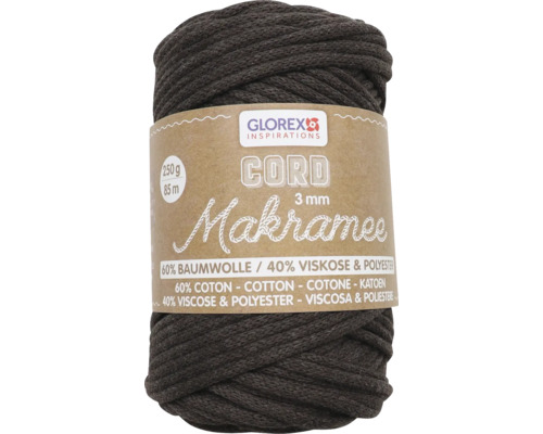 Macraméwol, geweven, bruin, 3 mm, 250 g