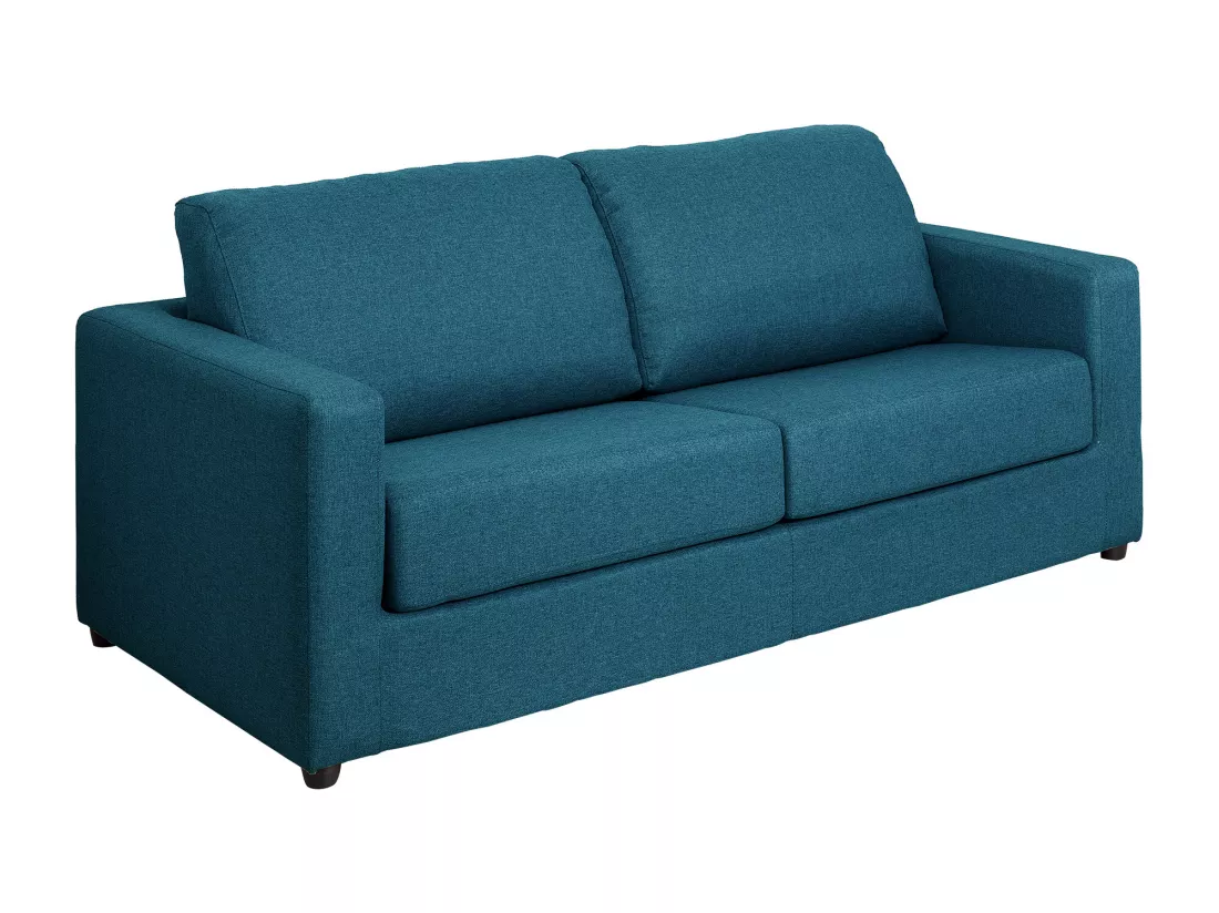 Canapé 3 places convertible express en tissu bleu - Couchage 140 cm - Matelas 14 cm DONETO