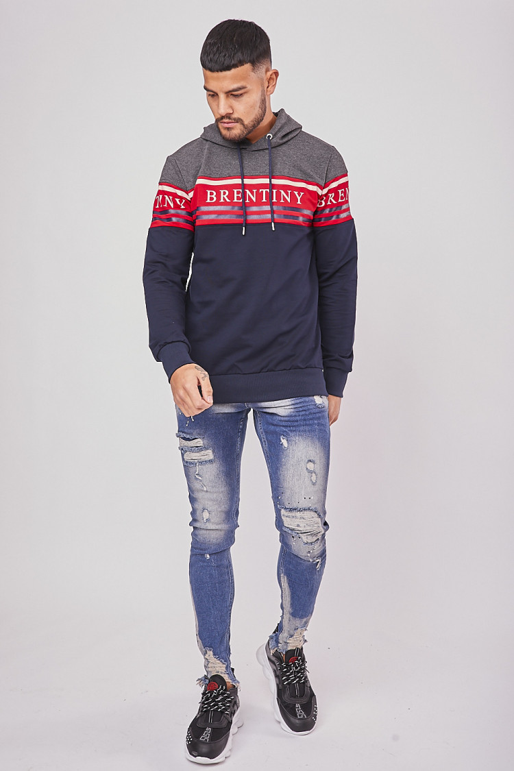 Sweat à capuche gris et bleu BRENTINY PARIS
