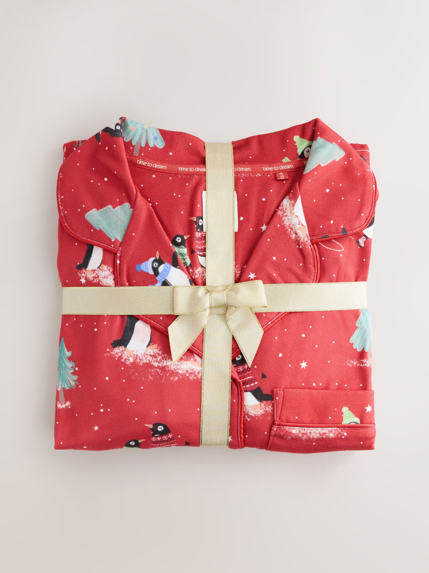 Rood pinguïn - Cosy Button Through Long Sleeve Pyjamas