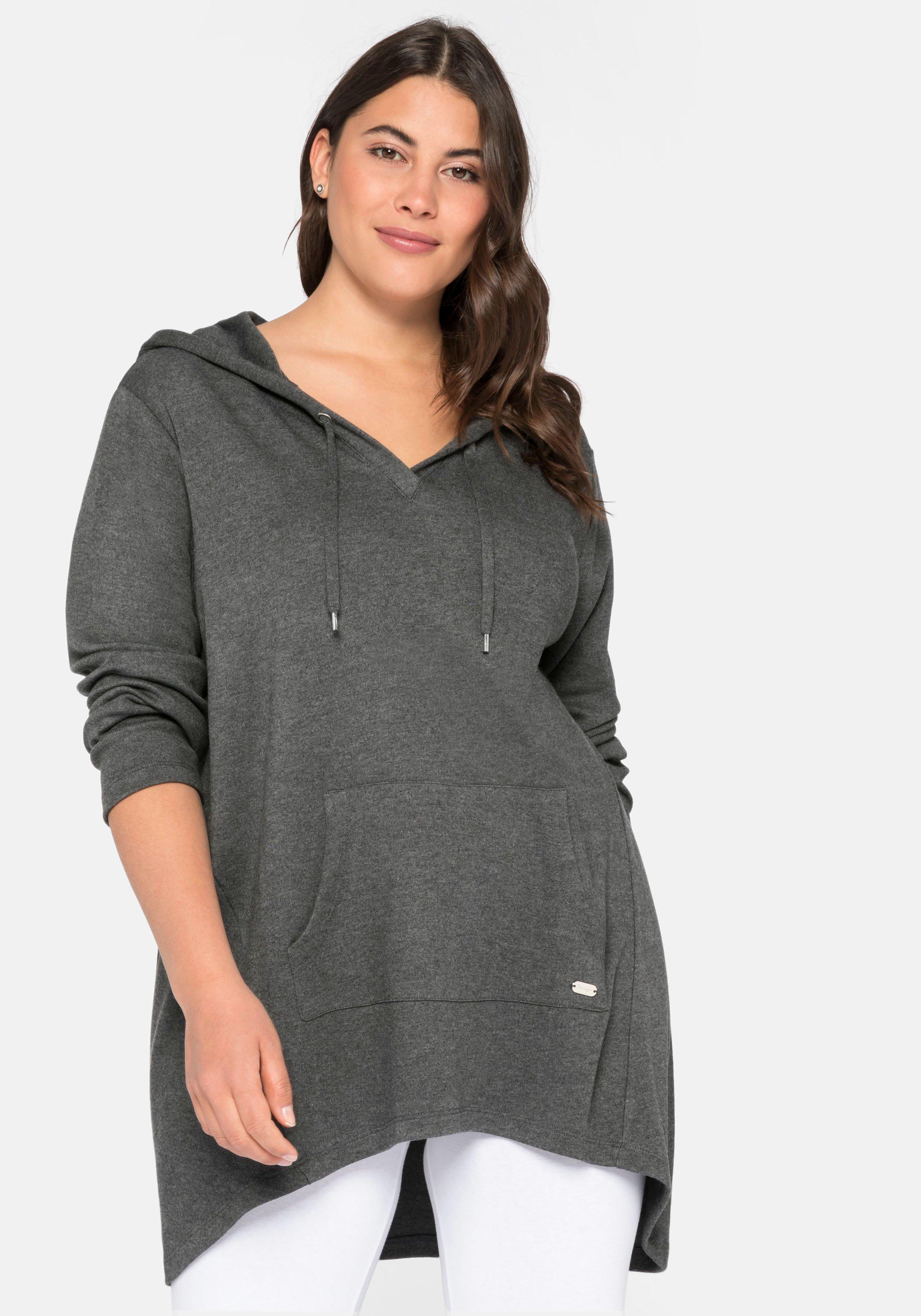 Longshirt mit Kängurutasche, im Vokuhila-Schnitt