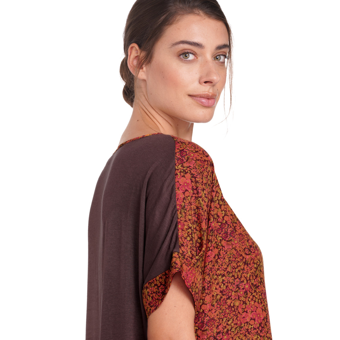 Gina Benotti Damen Blusenshirt mit überschnittenen Ärmeln braun / rot / orange