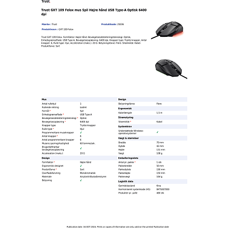 Trust GXT109 Felox gaming mus