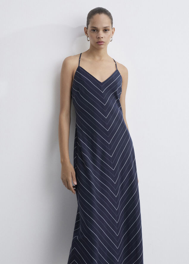 MANGO Striped lyocell dress Navy