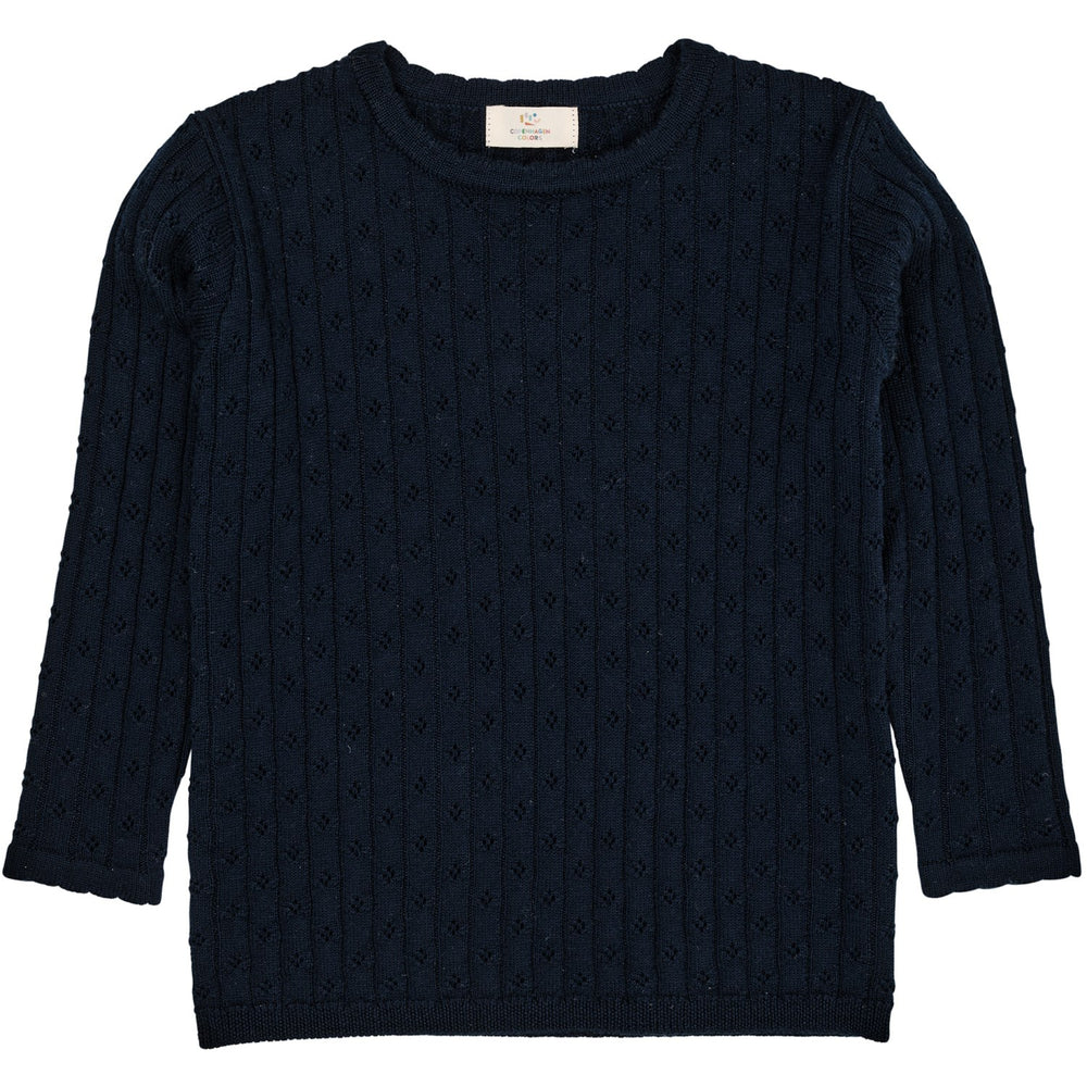 Køb COPENHAGEN COLORS Navy Merino Classic Pointelle Bluse