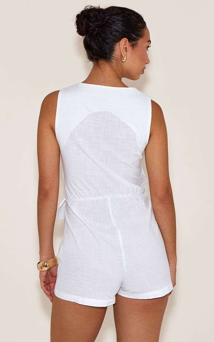 Crème Combi-short Gilet Asymétrique Ajusté Aspect Lin