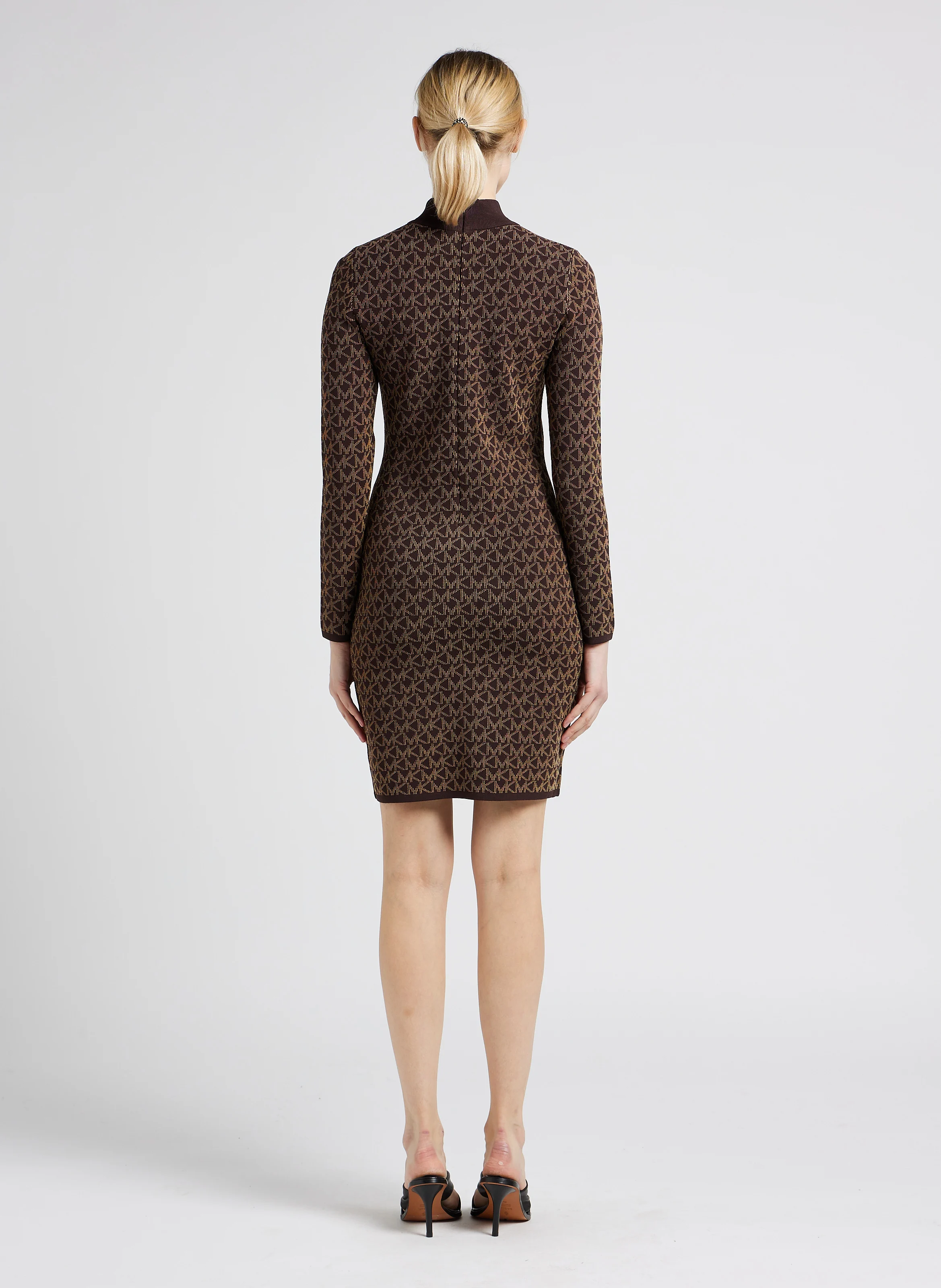 Robe courte col montant à imprimé logo | Marron