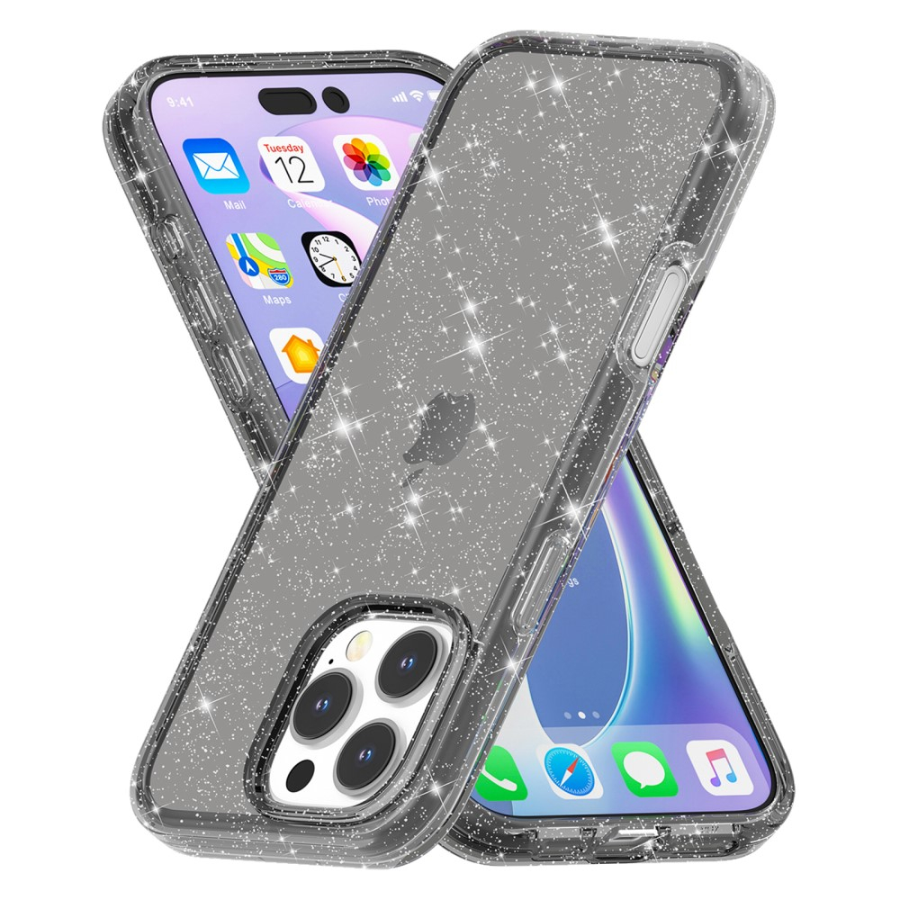 iPhone 16 Pro Hybrid Hardcase Schutzhülle im Glitzer Design - Schwarz / Transparent