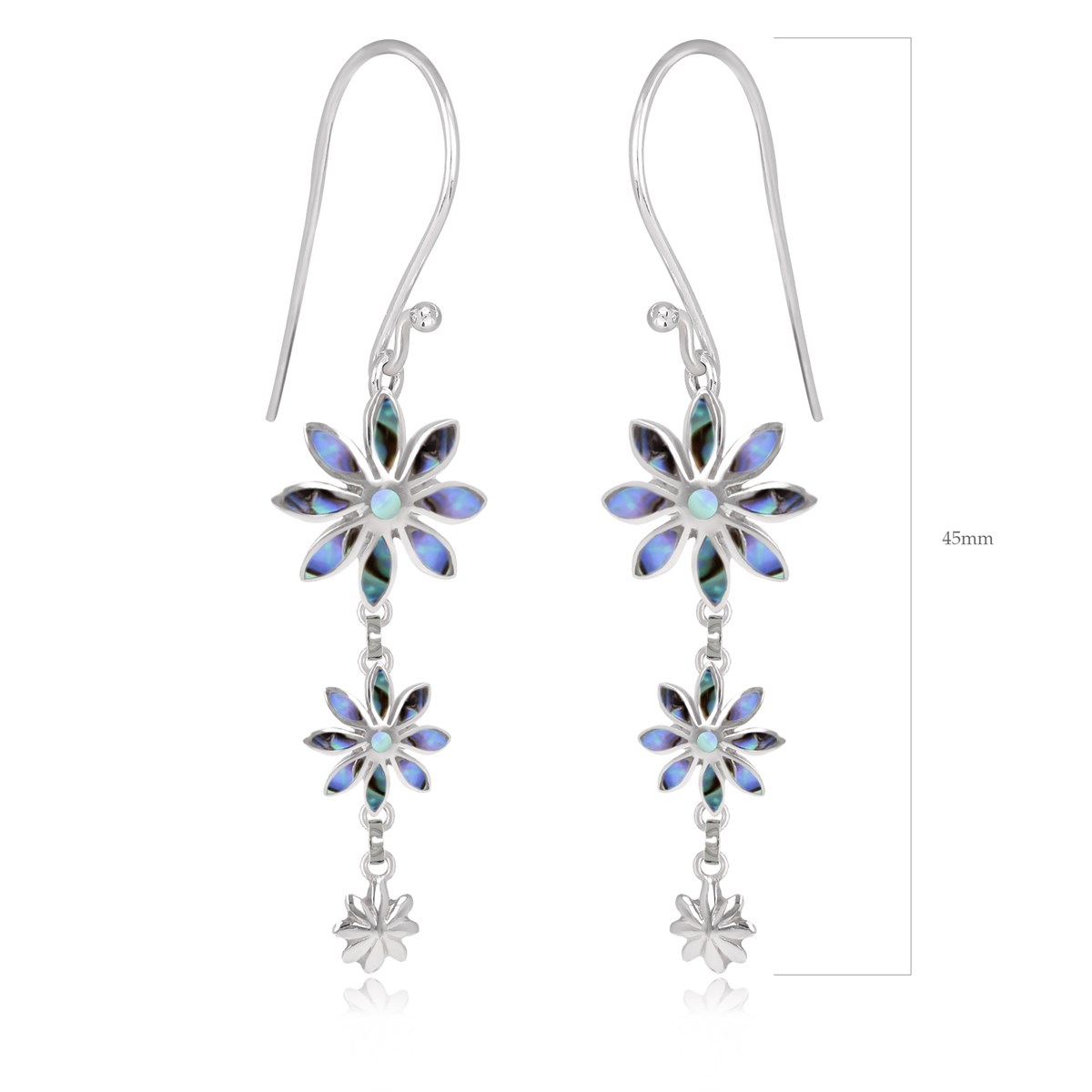 Boucles d'Oreille Nacre abalone 3 fleurs Sertie Argent 925 Rhodié