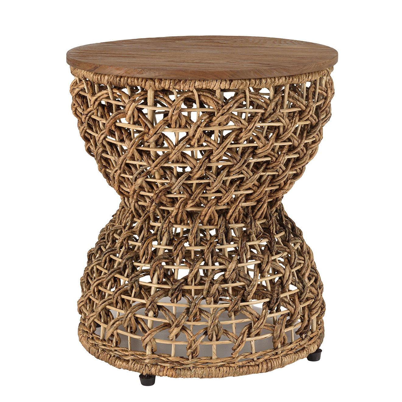 Macabane Tabouret beige assise amovible en bois de teck recyclé Sixtine bois - 41x41x46 cm