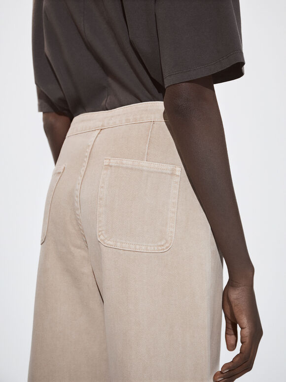 Calça jeans reta com bolsos - Cru