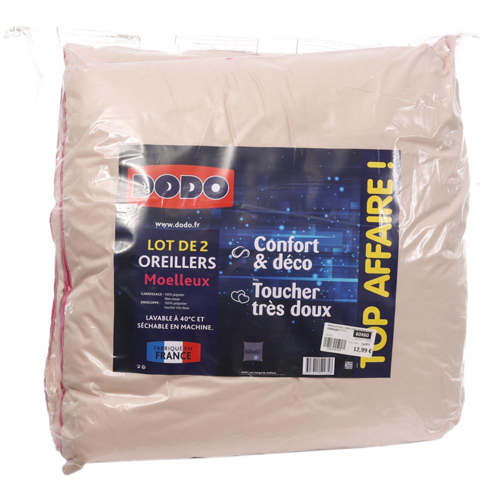 Dodo Lot de 2 Oreillers Rose/Beige Dodo Moelleux 60x60