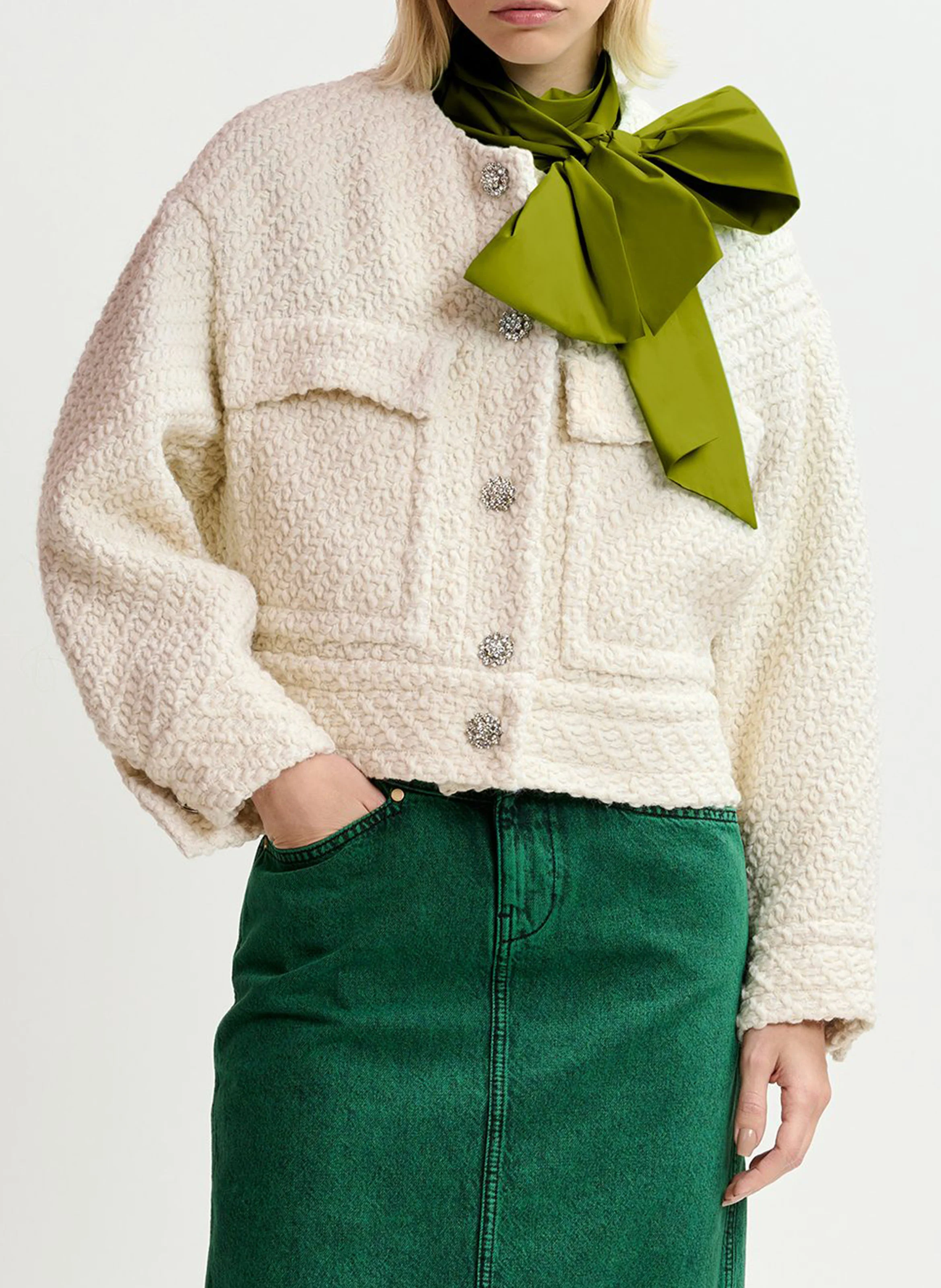 GOUVEAU - Veste courte en tweed de laine mélangée | Blanc
