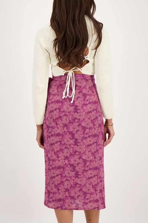 Roze midi wikkelrok met bloemenprint