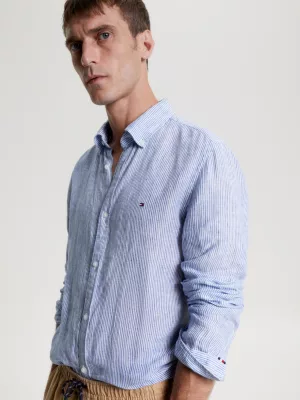 Camisa de linho listrada de corte slim