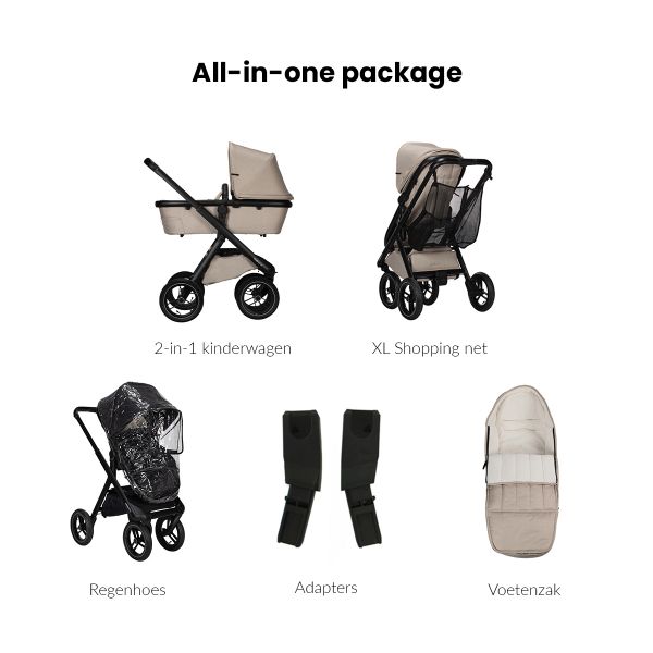Dubatti One E5 Kinderwagen 2-in-1 - Black / Cognac - Sand