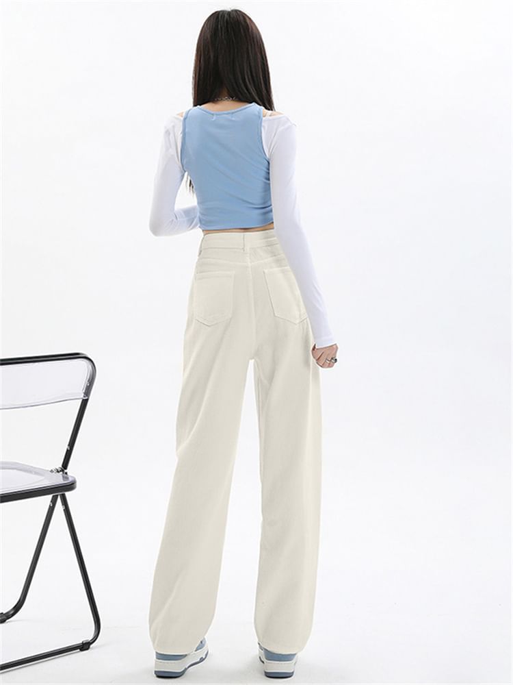 Pinatra - Hoge taille gewassen losse jeans