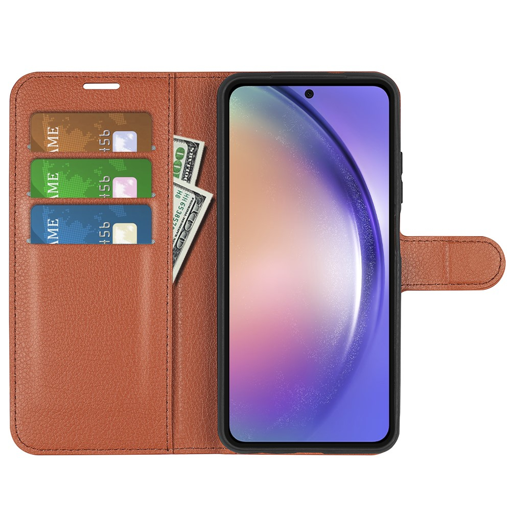 Samsung Galaxy A55 Leder Tasche Flip Cover Litchi Look - Braun