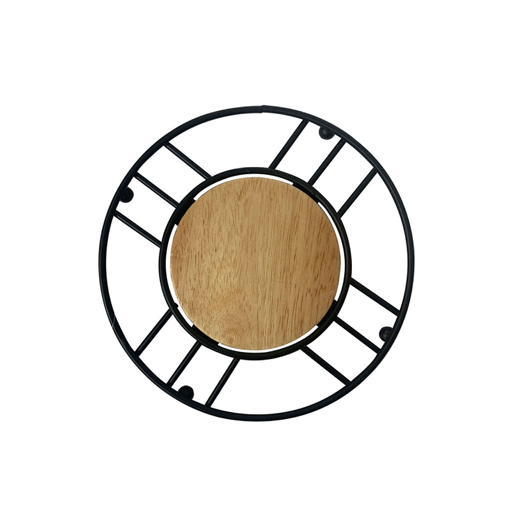 Dessous de plat rond métal et bambou noir D 18cm