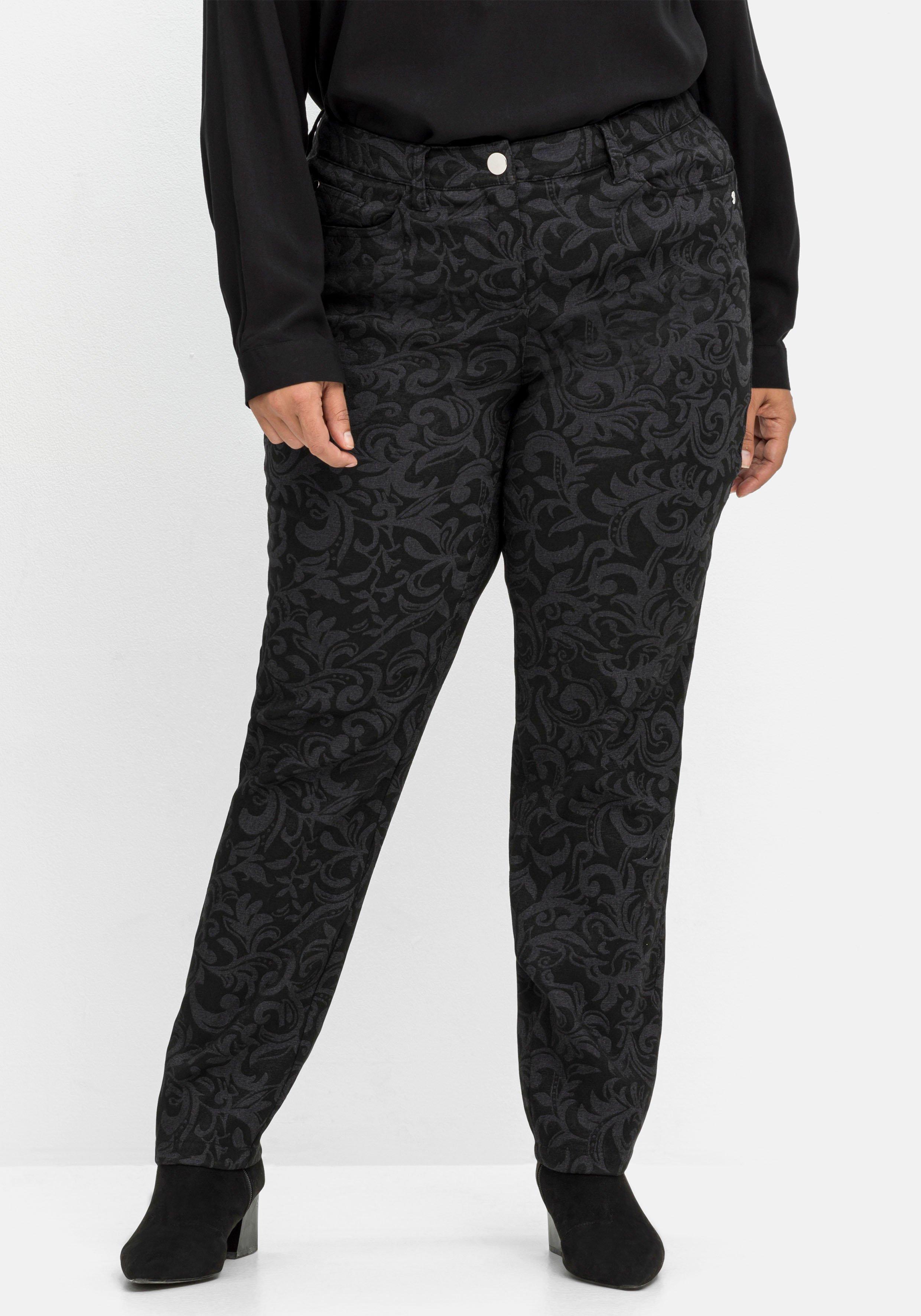 Schmale Hose mit tonigem Jacquardmuster