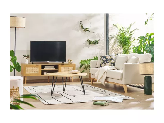 Canapé scandinave déhoussable 3 places en tissu beige et bois clair OSLO