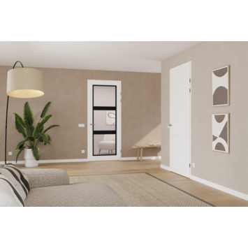 Arne & Bodil binnendeur ABB105 blank glas - extra wit afgelakt - glaslat diep zwart