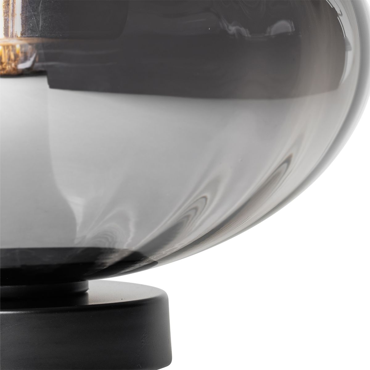 Art Deco tafellamp zwart met smoke glas - Ayesha