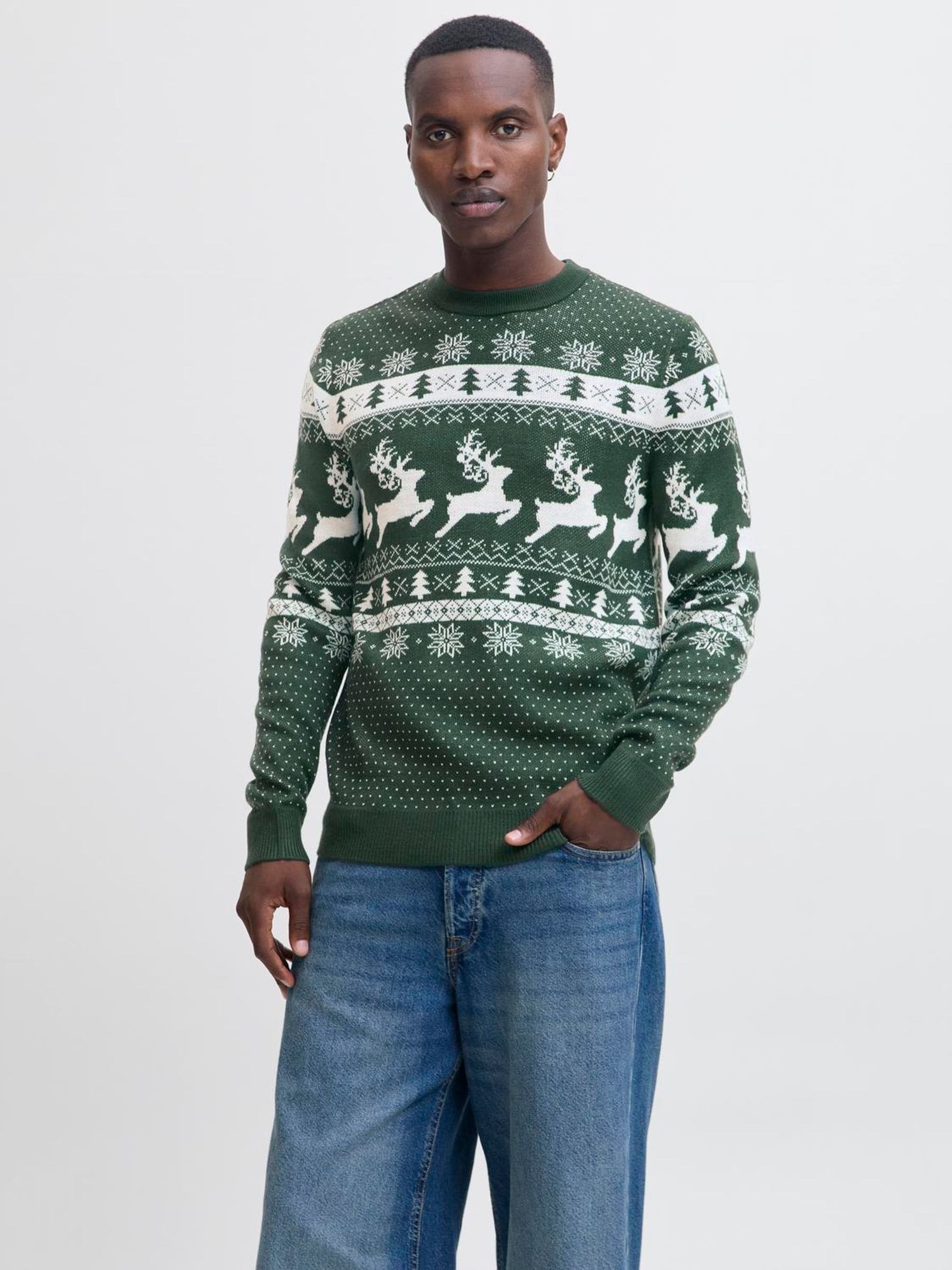Groen - JACK & JONES trui met kerst-Fairisle-patroon