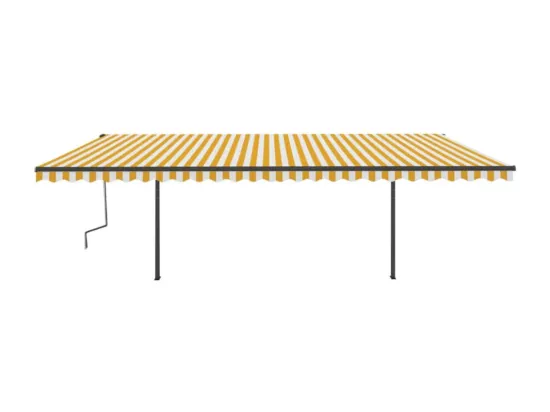 Auvent manuel rétractable avec poteaux 6x3,5 m Jaune et blanc