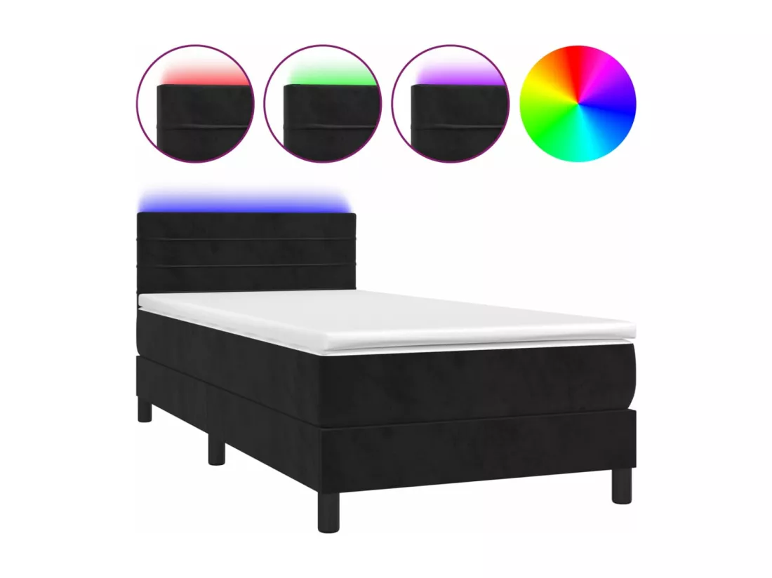 Sommier tapissier avec matelas et LED Noir 90x190 cm Velours