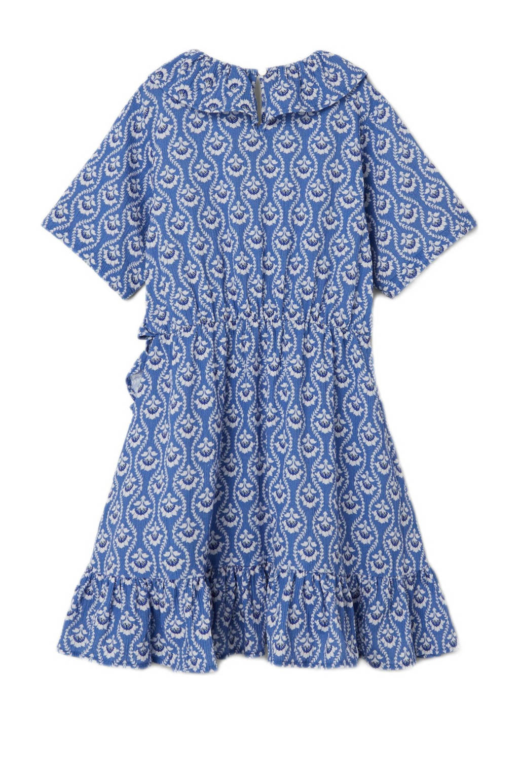 NAME IT jurk NKFFAMMINA met all over print en ruches blauw/wit