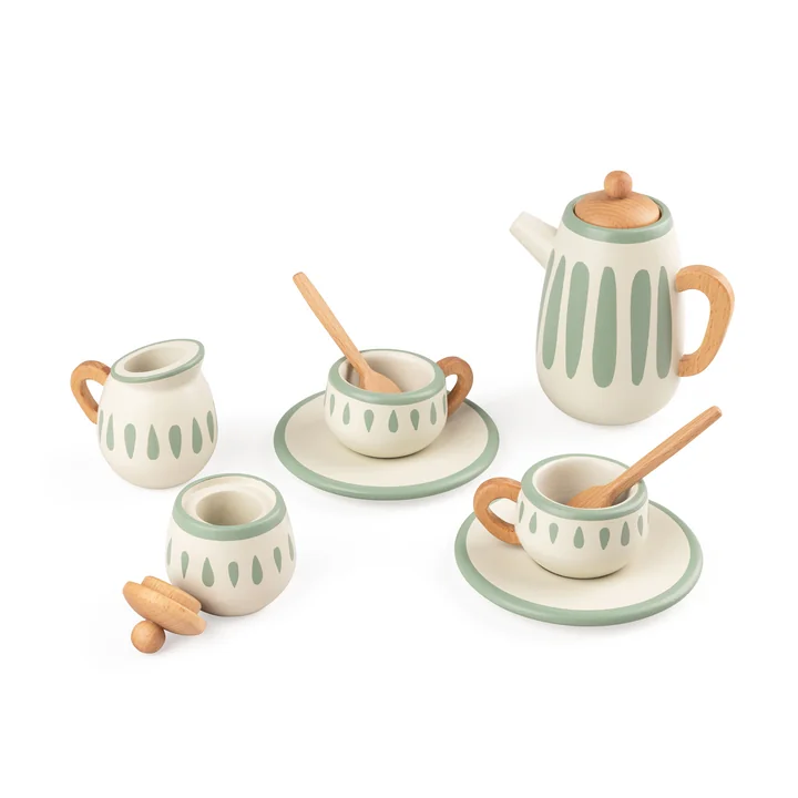 Sebra - Tee-Set aus Holz, classic weiss / sage (11er-Set)