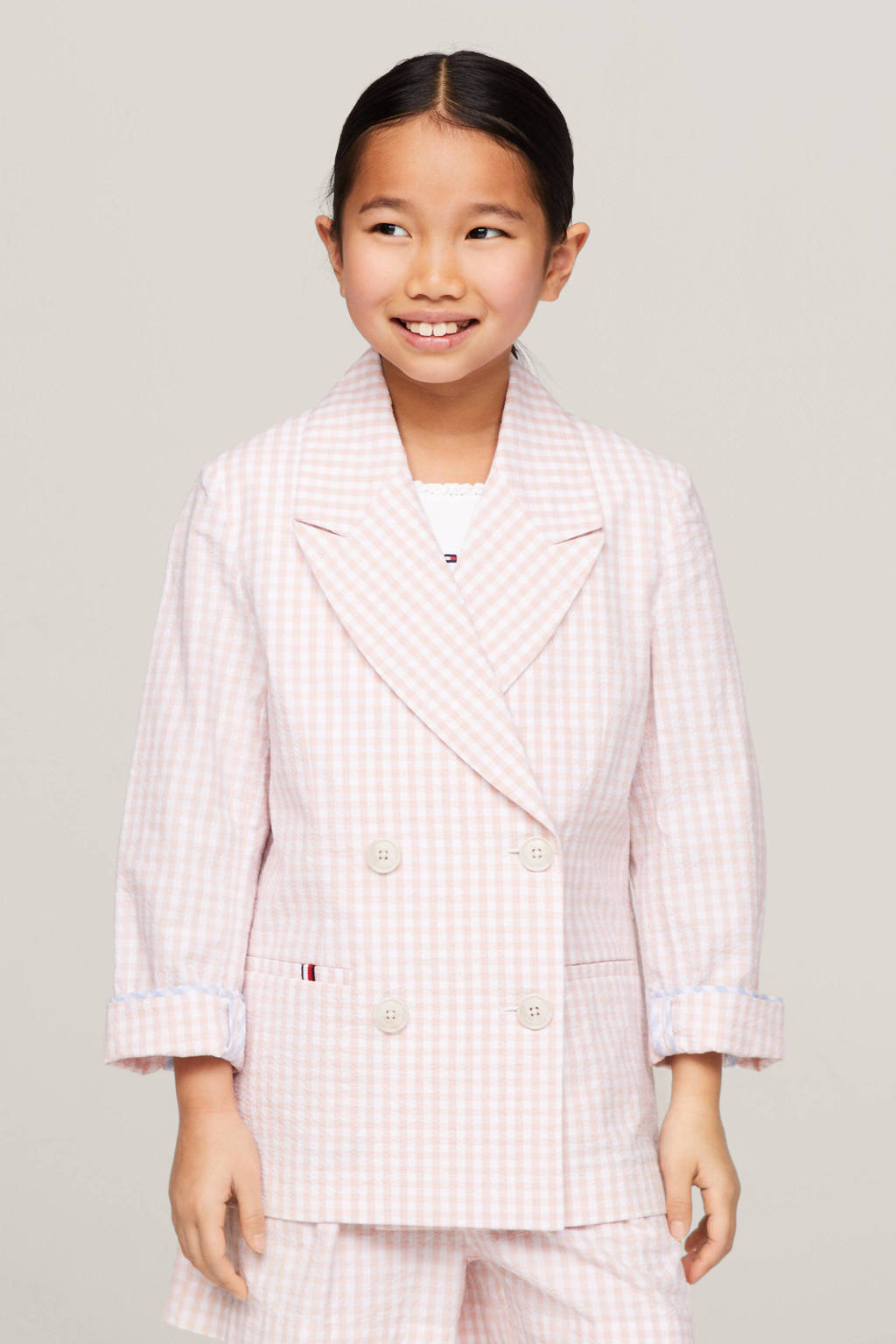 Tommy Hilfiger geruite blazer lichtroze/wit
