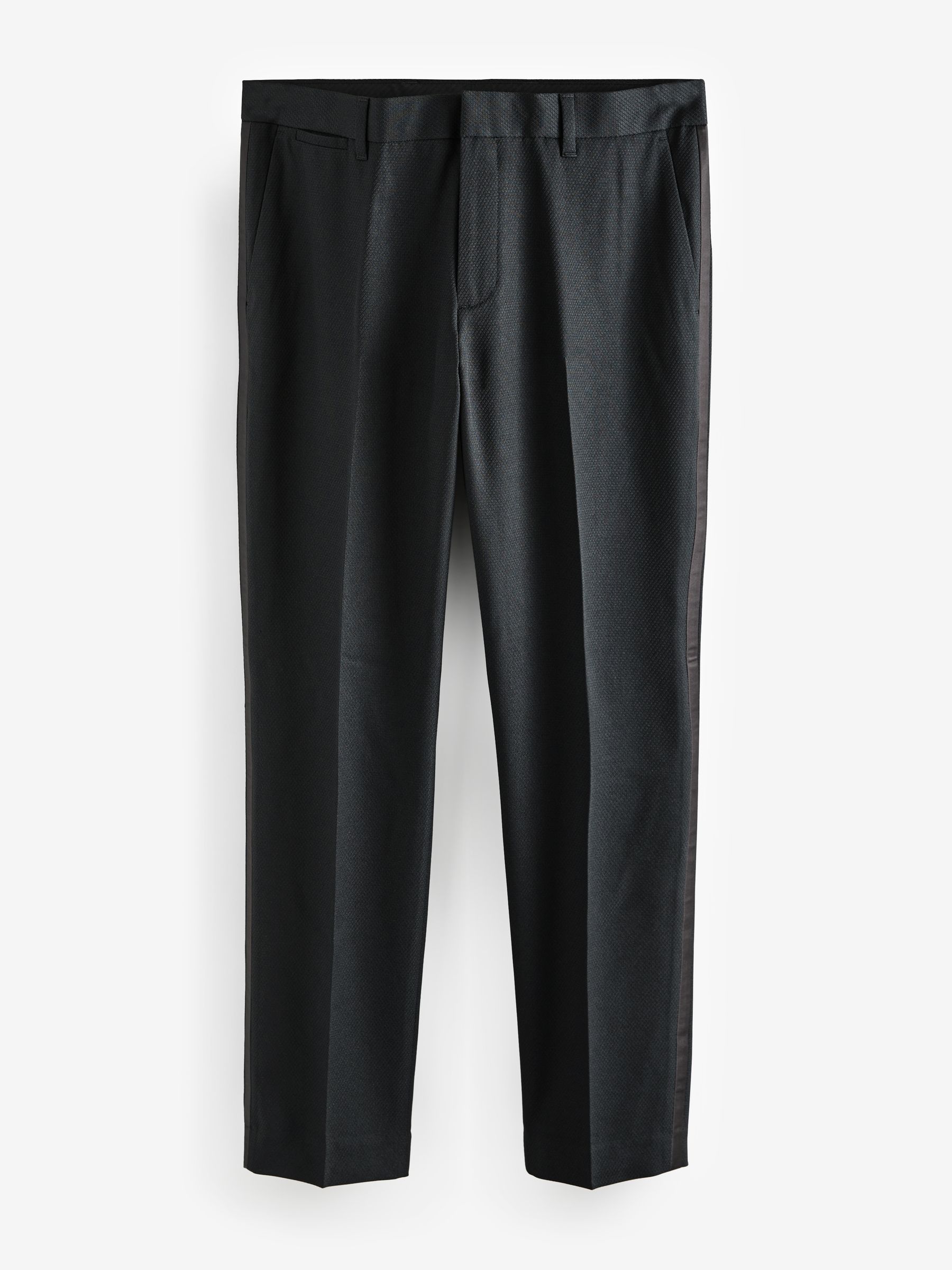 Zwart - Slim Fit - Smokingpantalon met biesdetail en textuur