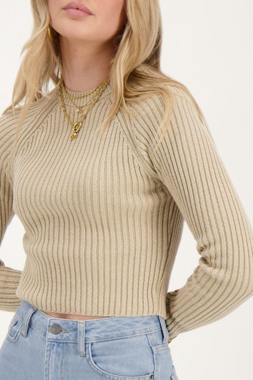 Beige gebreide crop top