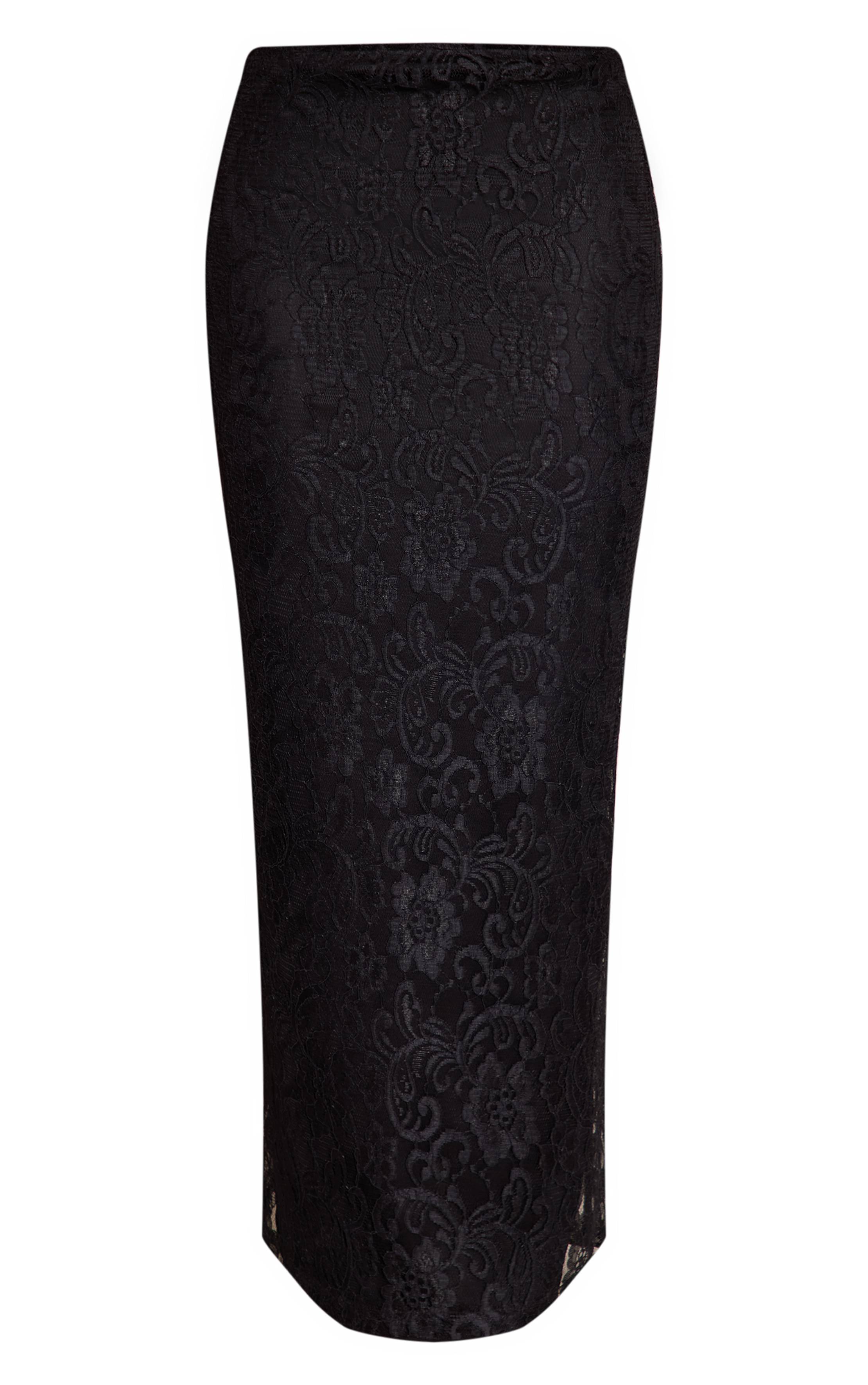 Noir Ensemble Coordonné Jupe Longue En Dentelle