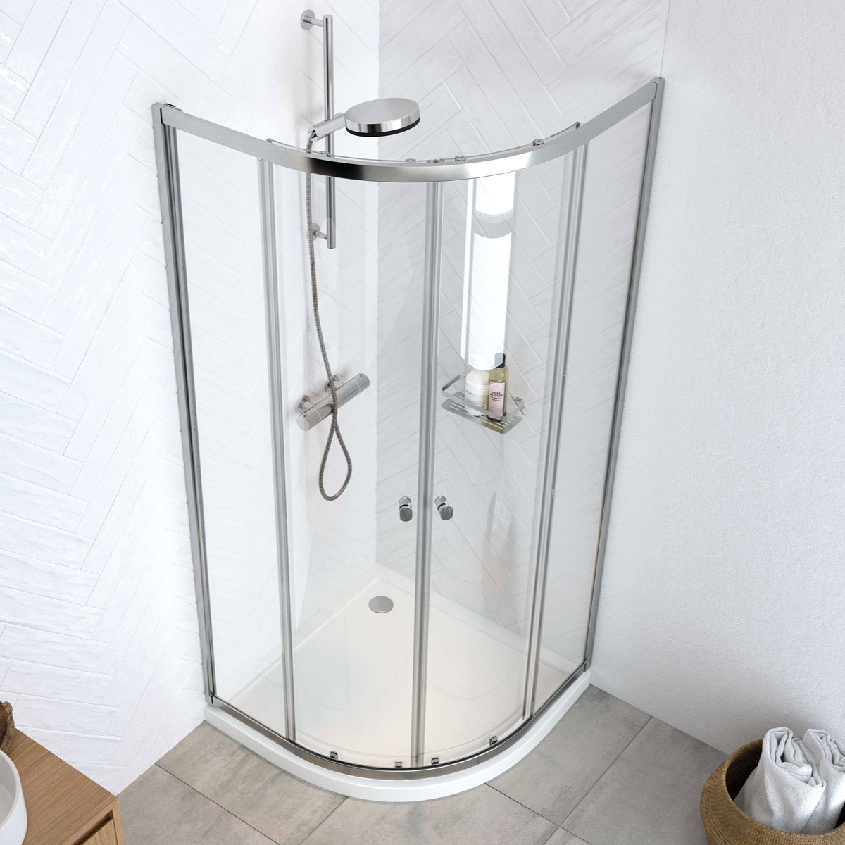 Sealskin Hooked kwartronde douchecabine met schuifdeuren 90x90cm zilver