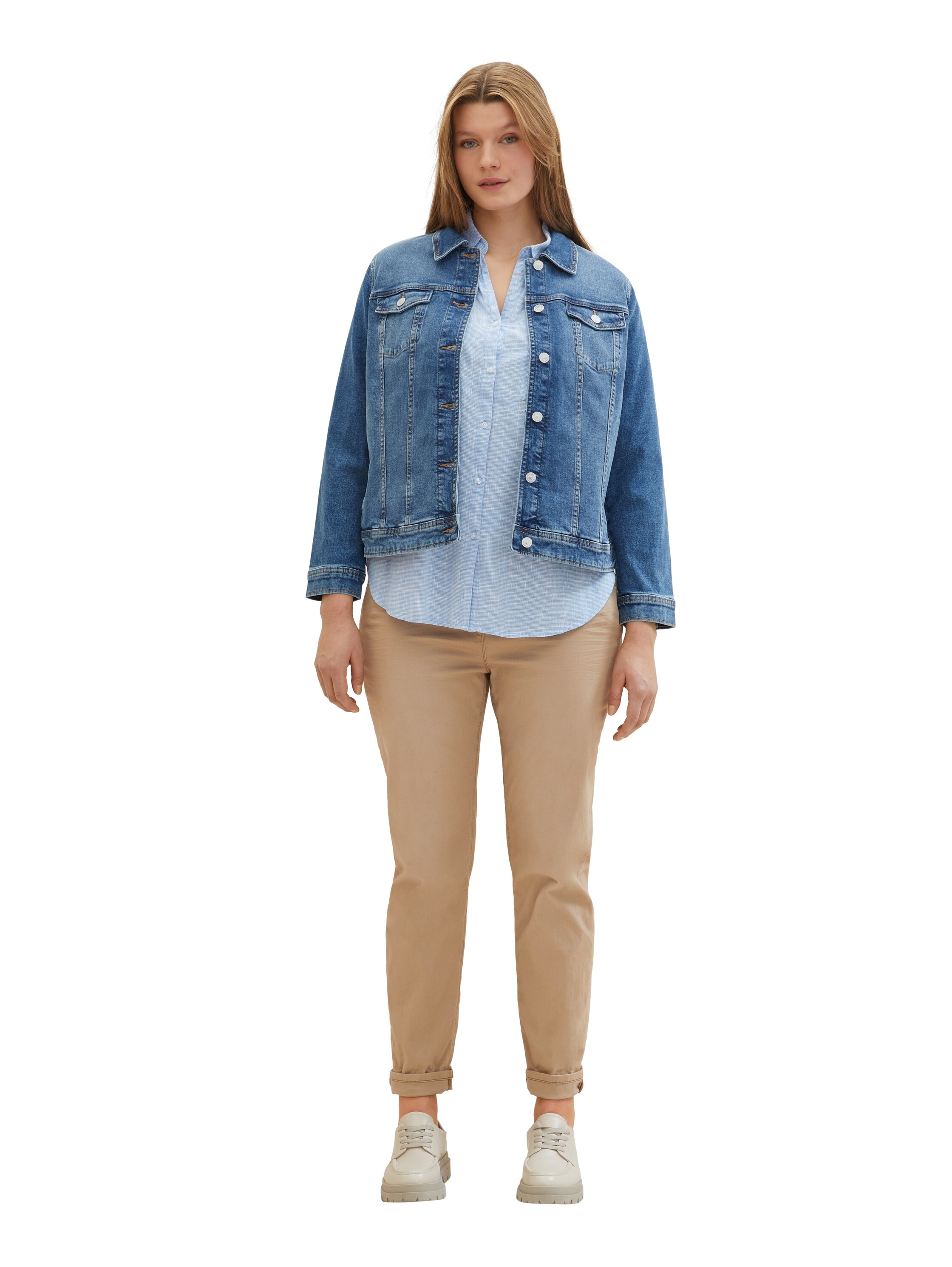 TOM TAILOR PLUS Jeansjacke ohne Kapuze mit Knopfleiste und Stretch