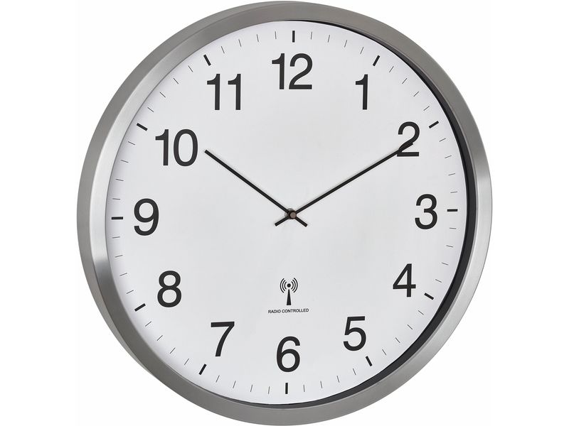 TFA Dostmann Funk-Wanduhr XXL Silber Analoge Funkuhr