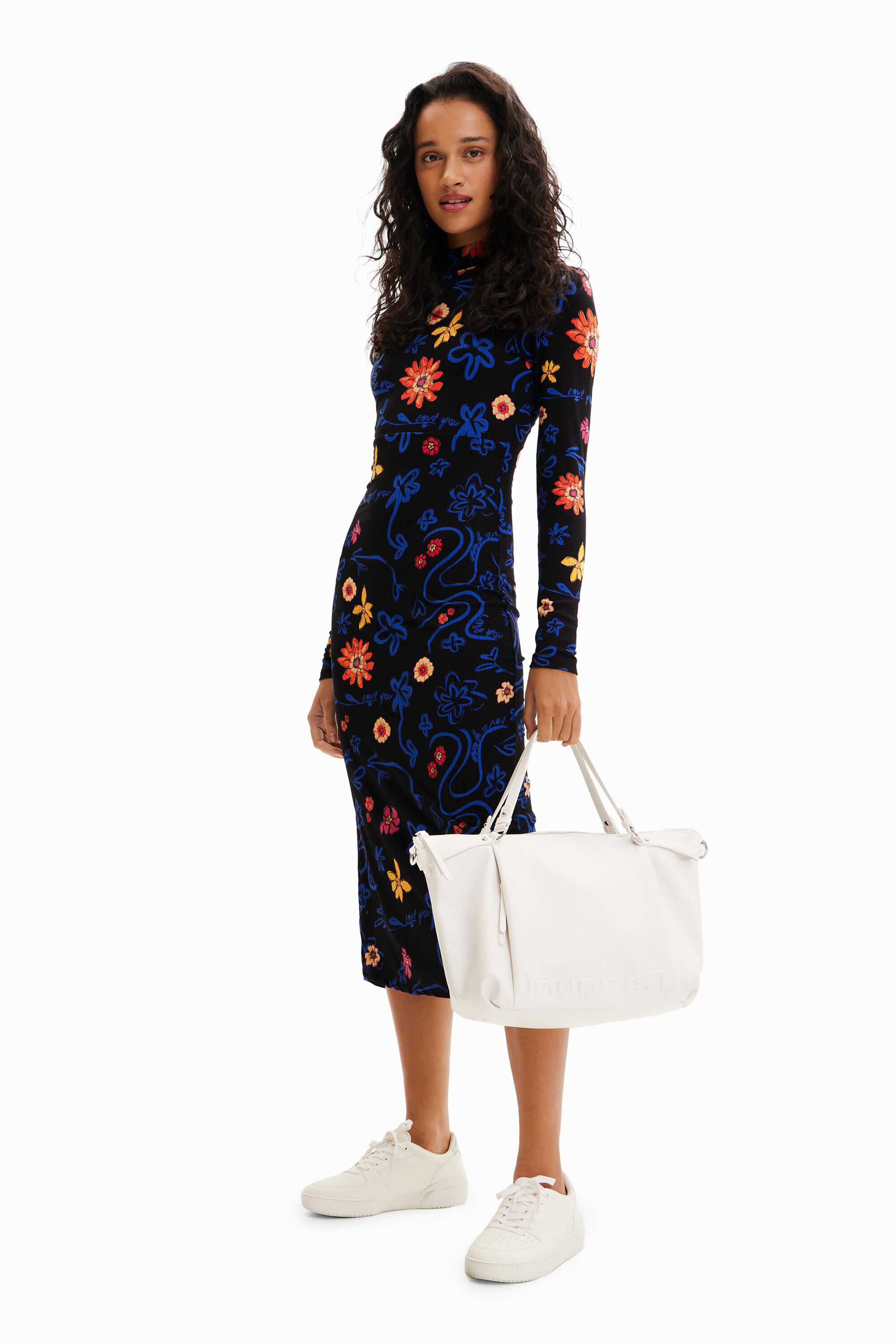Robe midi ajustée fleurs