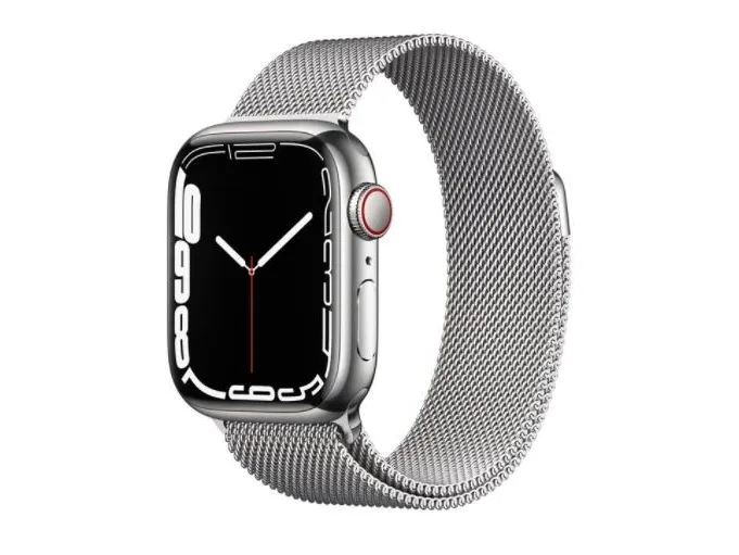 Apple Watch Series 7 (GPS   Cellular) - 45 mm - sølv rustfrit stål - smart ur med milanesisk løkke - rustfrit stål - sølv - håndledsstørrelse: 150-200 mm - 32 GB - Wi-Fi, Bluetooth - 4G - 51.5 g