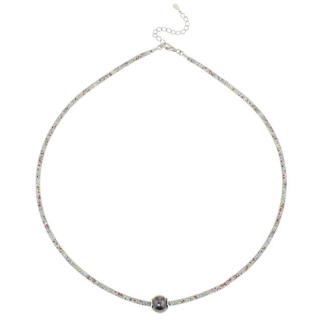 Mesh-Collier & Gleiter, Muschelkernperle, Zirkonia, ca. 48 cm