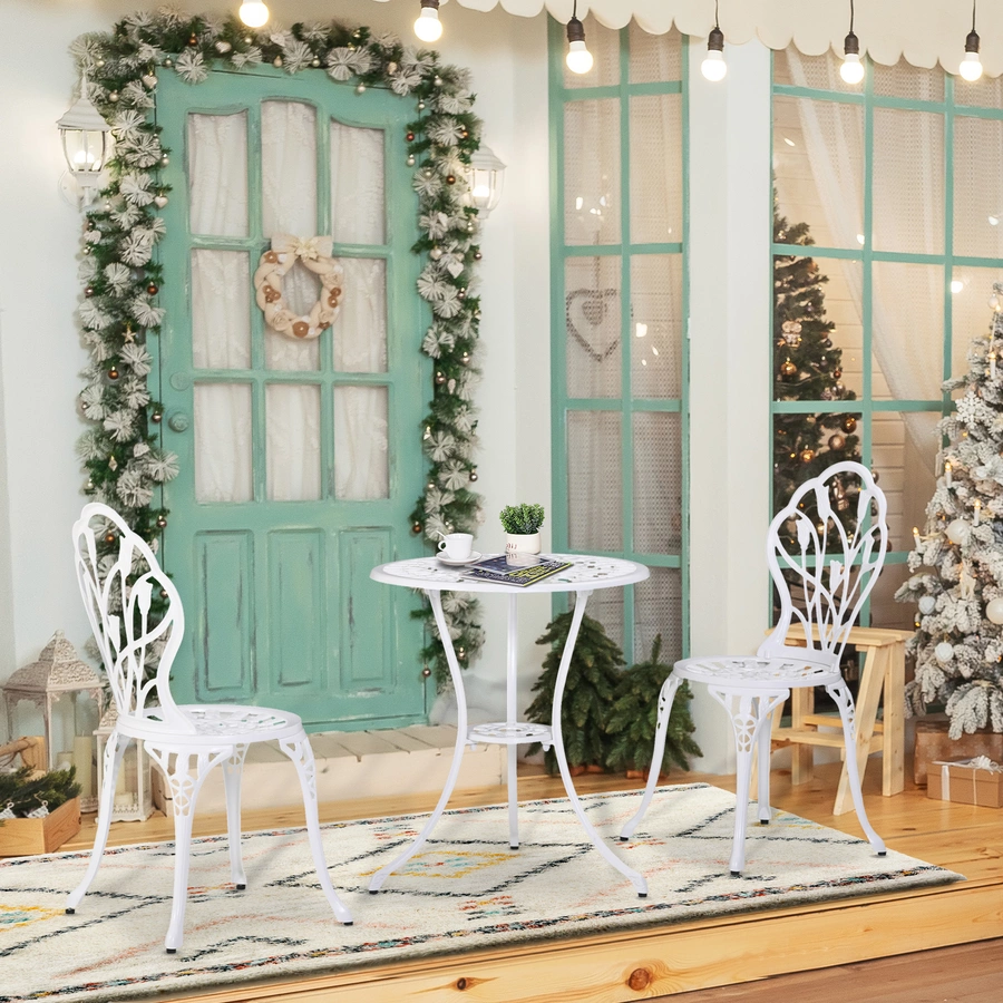 Outsunny Gartenmöbel-Set mit Blumen Design weiß